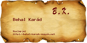 Behal Karád névjegykártya